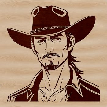 A western-style cowboy illustration with intricate details.