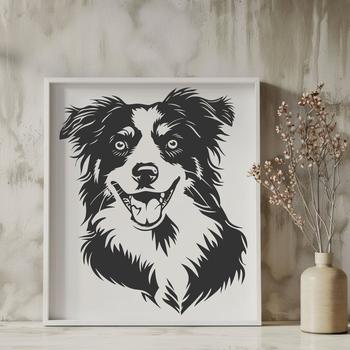 A detailed illustration of a headshot of an Australian Shepherd dog breed.