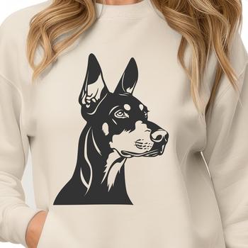 A vector illustration of a Doberman Pinscher's head, suitable for digital and print uses.