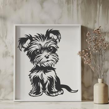 A full-body illustration of a seated Yorkshire Terrier breed dog.