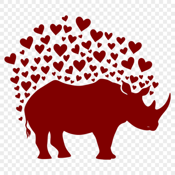 A detailed illustration of a rhino with love hearts surrounding it, suitable for digital crafts.