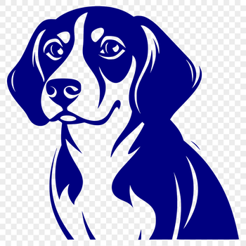 A beagle's head with floppy ears and a wagging expression.