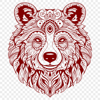Ornate illustration of a bear's head with intricate details, suitable for vector graphics and digital design projects.