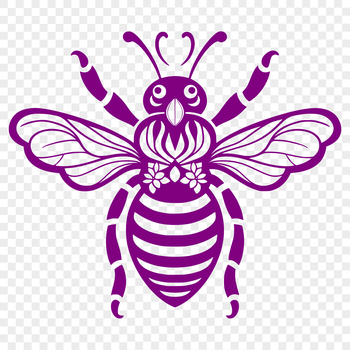 Full-body illustration of a bee with detailed anatomy, suitable for gardening and craft projects.