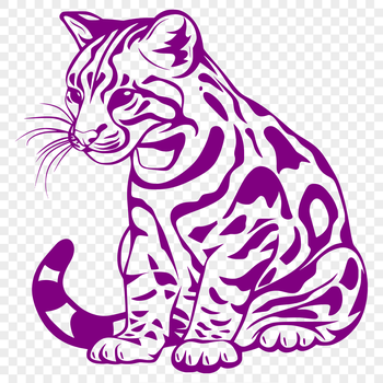 An illustration of a big cat with a compact and sleek build, depicted in a static pose while seated upright on its haunches.