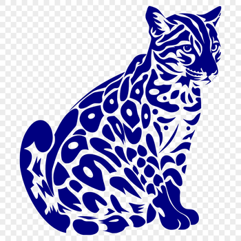 A close-up illustration of an ocelot's full body in a sitting position.