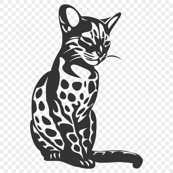 A large ocelot sitting on its haunches, showcasing its full body.