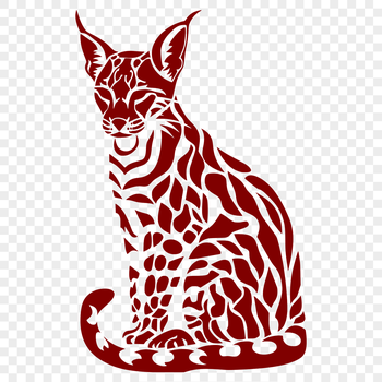 A close-up illustration of an ocelot sitting upright on its hind legs.