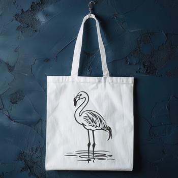 A colorful illustration of a flamingo in full body view, featuring its distinctive pink plumage and long neck.
