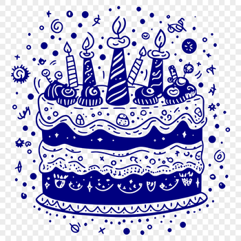 A colorful illustration of a birthday cake with candles and decorations, suitable for digital cutting and crafting.