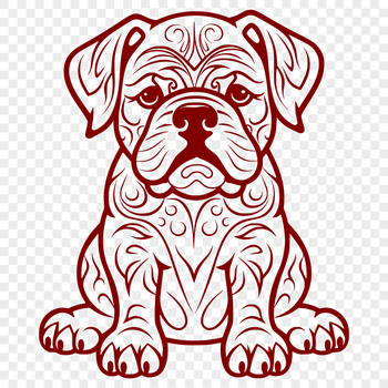 A full-body illustration of an ornate bulldog sitting in profile, suitable for digital crafting and design projects.