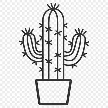 A simple line drawing of a cactus plant in a desert environment.