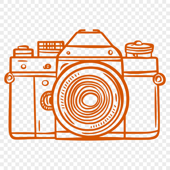 A digital camera with lens and body, designed as a scalable vector graphic (SVG) for various applications.