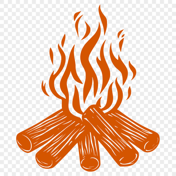 SVG clip art of a burning campfire in a natural setting, ideal for crafting designs, stencils, or laser cutting projects.
