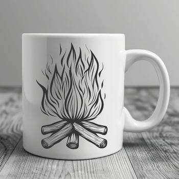 A detailed illustration of a camp fire with flames and embers.