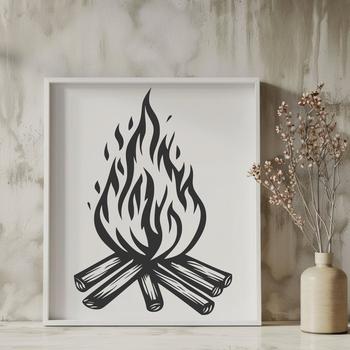 A vector illustration of flames rising from a camp fire in the outdoors, suitable for various designs.