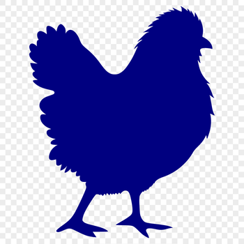 A simple illustration of a full-body chicken in silhouette form.
