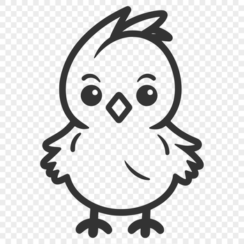 A simple line drawing of a cute chick in full body form.