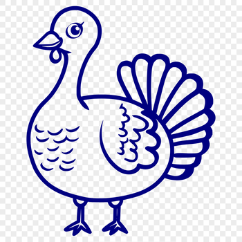 A simple line drawing of a turkey in full body pose, suitable for use on farms or as a Christmas decoration.