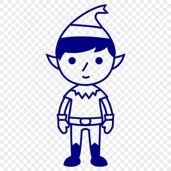 A full-body illustration of a smiling Christmas elf in festive holiday attire, ideal for crafting and design projects.