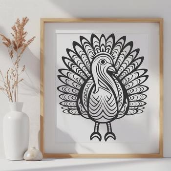 A detailed illustration of a farm animal, specifically a turkey, suitable for various uses such as templates and clip art.
