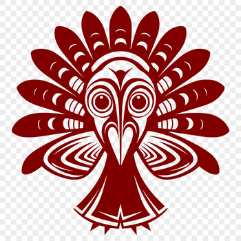 A detailed illustration of a farm animal's head with feathers and beak.