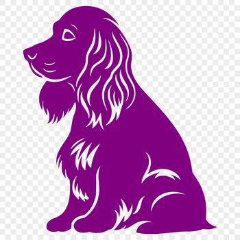 A full-body illustration of a calm Cocker Spaniel sitting on the floor.