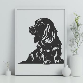 A detailed, full-body illustration of a sitting Cocker Spaniel dog.
