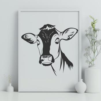 A digital illustration of a cow's head, featuring intricate details suitable for vector art.