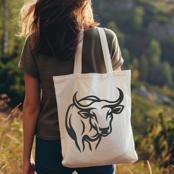 A simple line drawing of a cow's head with prominent features.