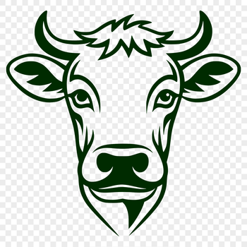 A detailed illustration of a cow's head, suitable for vector graphics and cutting machines.