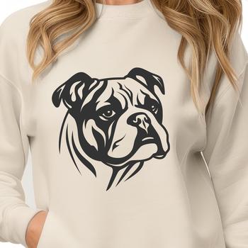 An anthropomorphic cartoon Bulldog with a flat face and wrinkled skin.