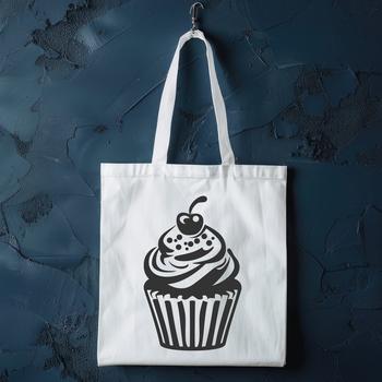 A simple illustration of a cupcake with frosting and decorations, suitable for design projects.