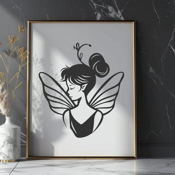 Vector image of a full-bodied fairy character in a fantastical setting.