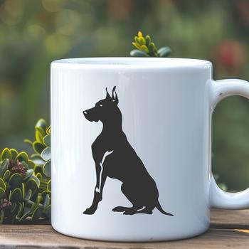 A full-body illustration of a Great Dane sitting upright.