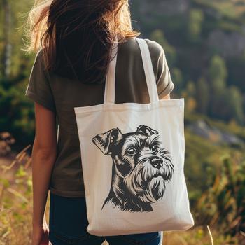 A vector graphic representation of a miniature schnauzer's distinctive facial features.