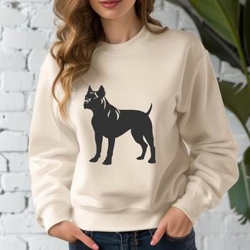 A vector graphic design featuring a profile view of a Pitbull in a single stance.