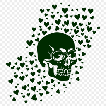 A vector illustration of a skull with love hearts incorporated into its design.