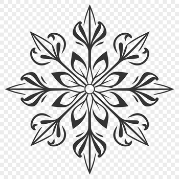 A intricately detailed snowflake design made from interconnected lines and curves.