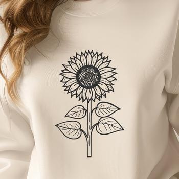 A stylized vector drawing of a sunflower in bloom against a clean background.