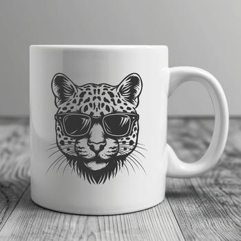 Illustrated ocelot animal with sunglasses on its head, suitable for vector art designs.