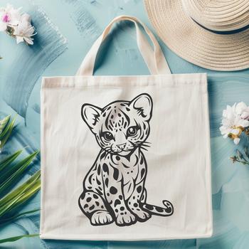 A sitting ocelot in full body, depicted as a vector design.