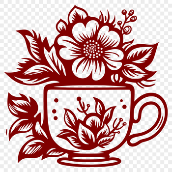 A white ceramic cup with a floral pattern design.