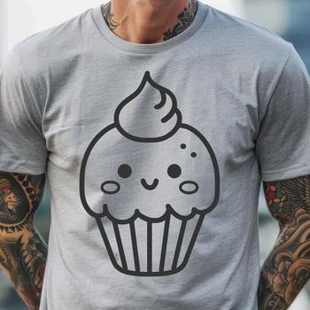 A simple line drawing illustration of a cupcake, suitable for various uses including graphic design and printing.