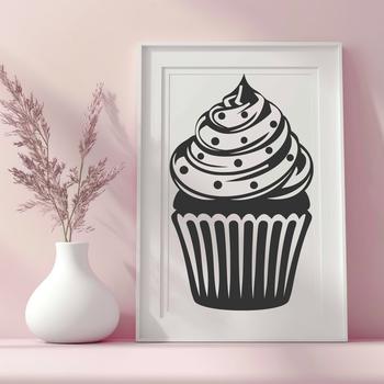 A single serving cupcake with frosting on top, suitable for vector design and cutting machine projects.