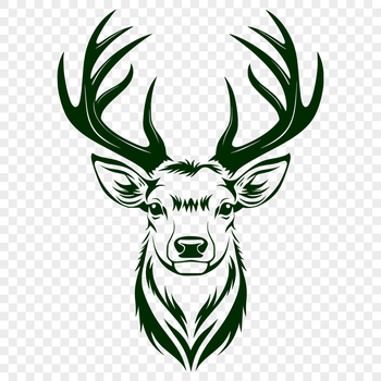 A detailed illustration of a deer's head with prominent features.