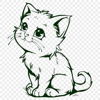 A cartoon-style illustration of a sitting kitten with a full body depiction.