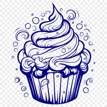 A simple illustration of a single cupcake with frosting and sprinkles.