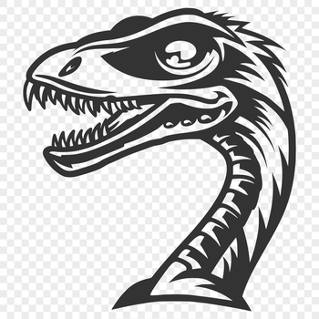 A prehistoric dinosaur's head with sharp teeth and scaly skin.