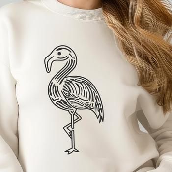 A colorful illustration of a flamingo bird in full body pose with ornate features.